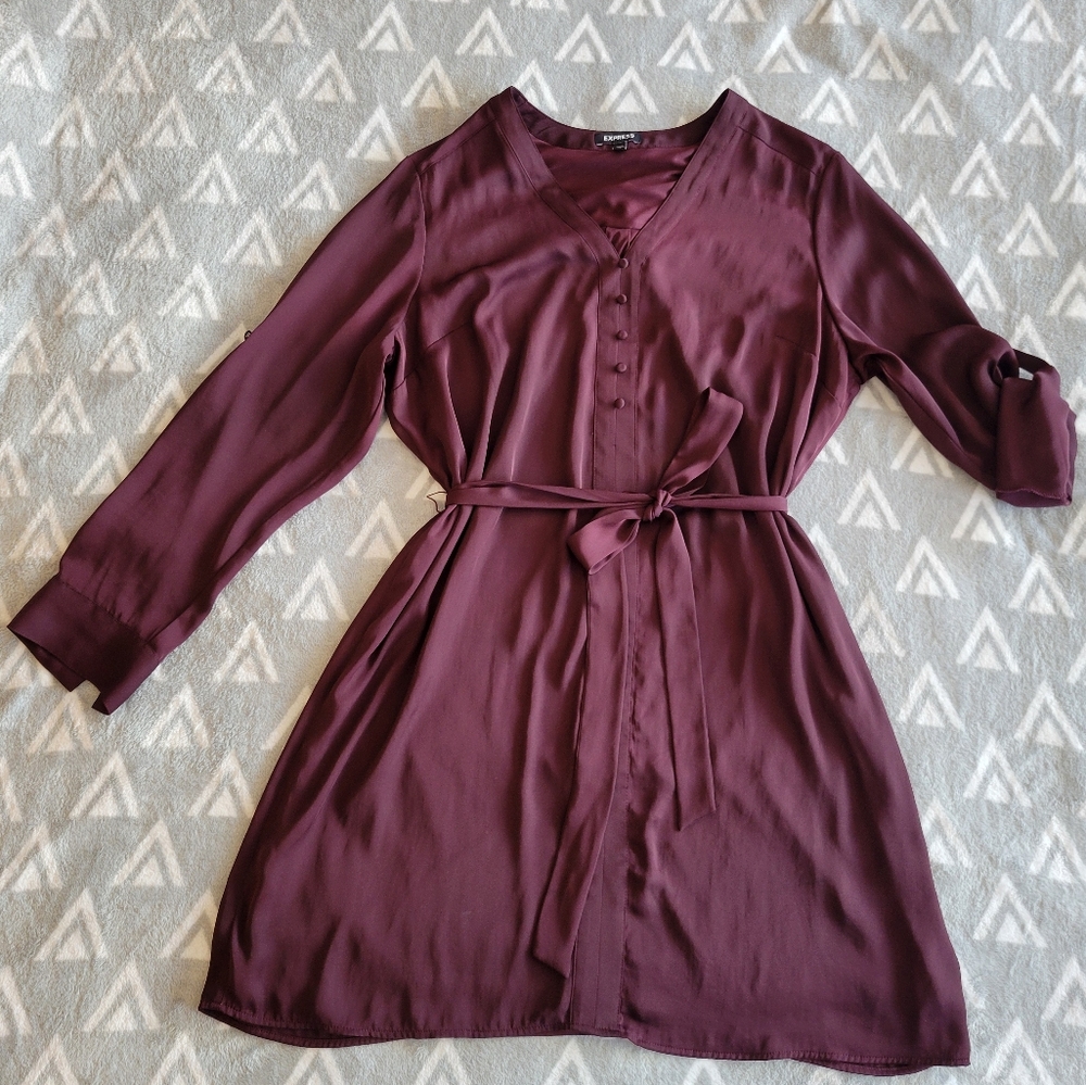 Express Burgundy Long Sleeve Shirt Dress